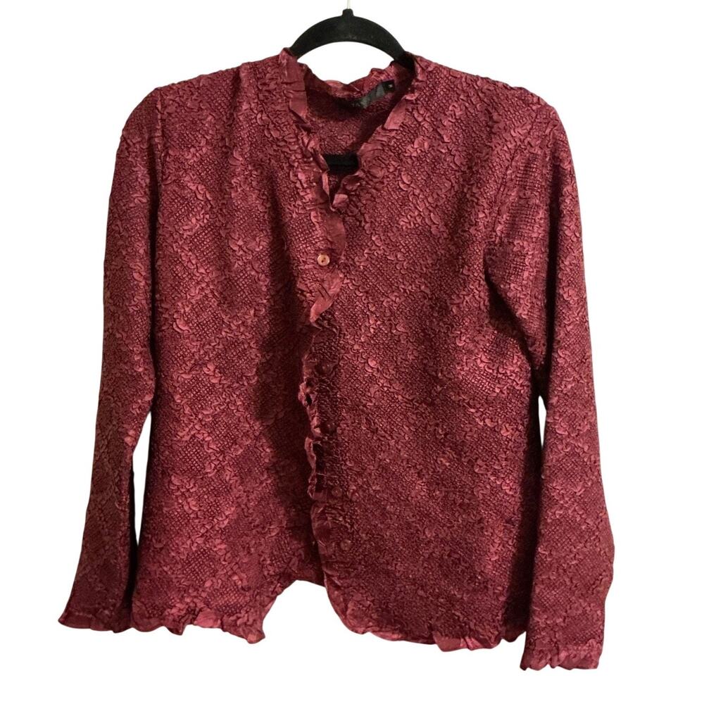 Tania Women’s M wine-red Jacket Blouse with textured fabric and rills
